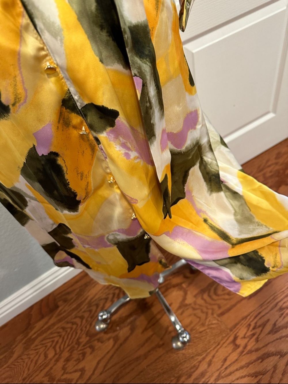 French Connection Sz XS Yellow, Olive & Lilac Abstract Button-Front Dress • NWT! - Picture 5 of 12